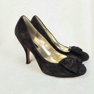 Steven Madden Brown Bow Suede Leather High Heels Almond Toe Pumps Size 8